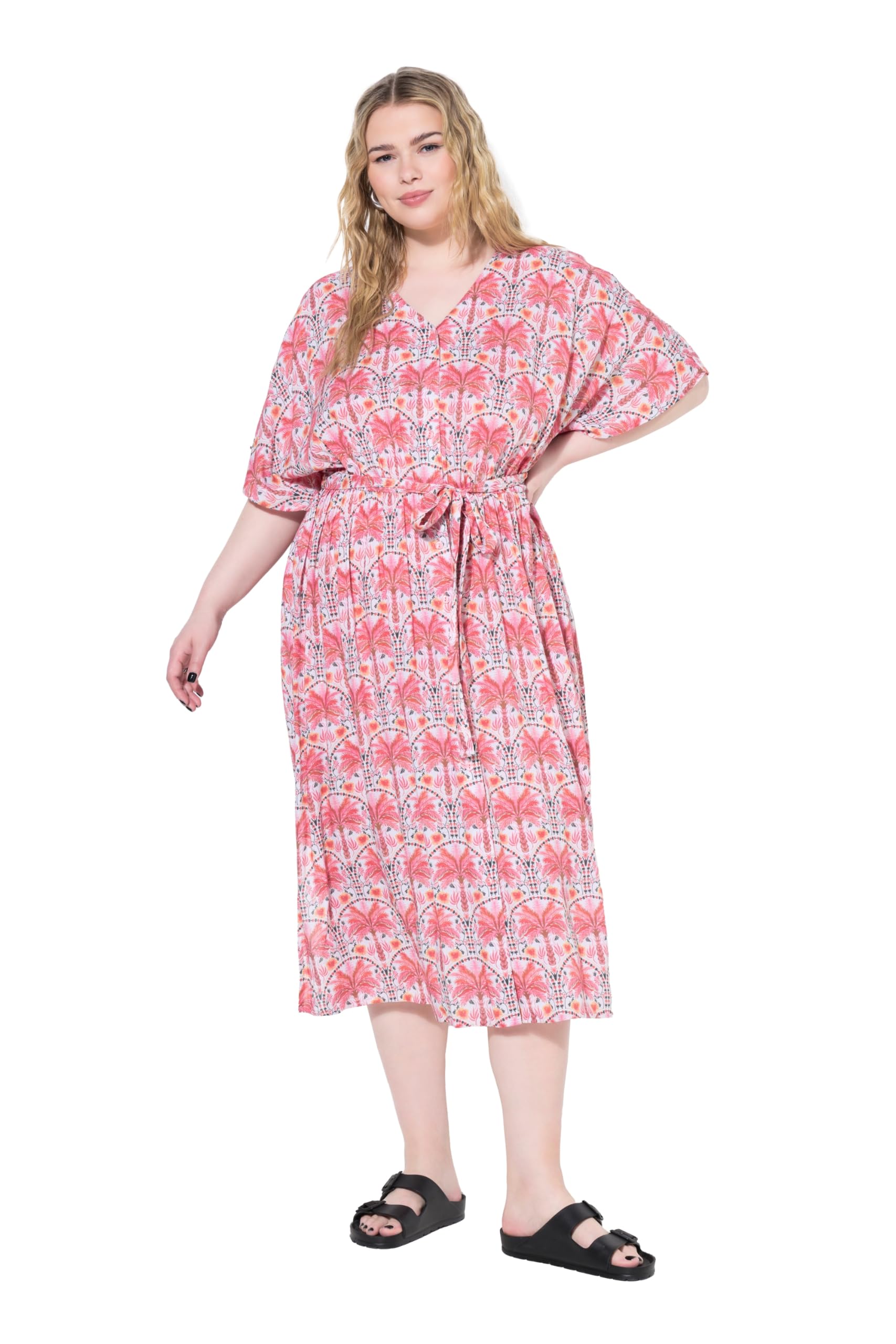 Studio Untold Damen große Größen Übergrößen Plus Size Kaftankleid, A-Line, Midilänge, Bindegürtel 840944