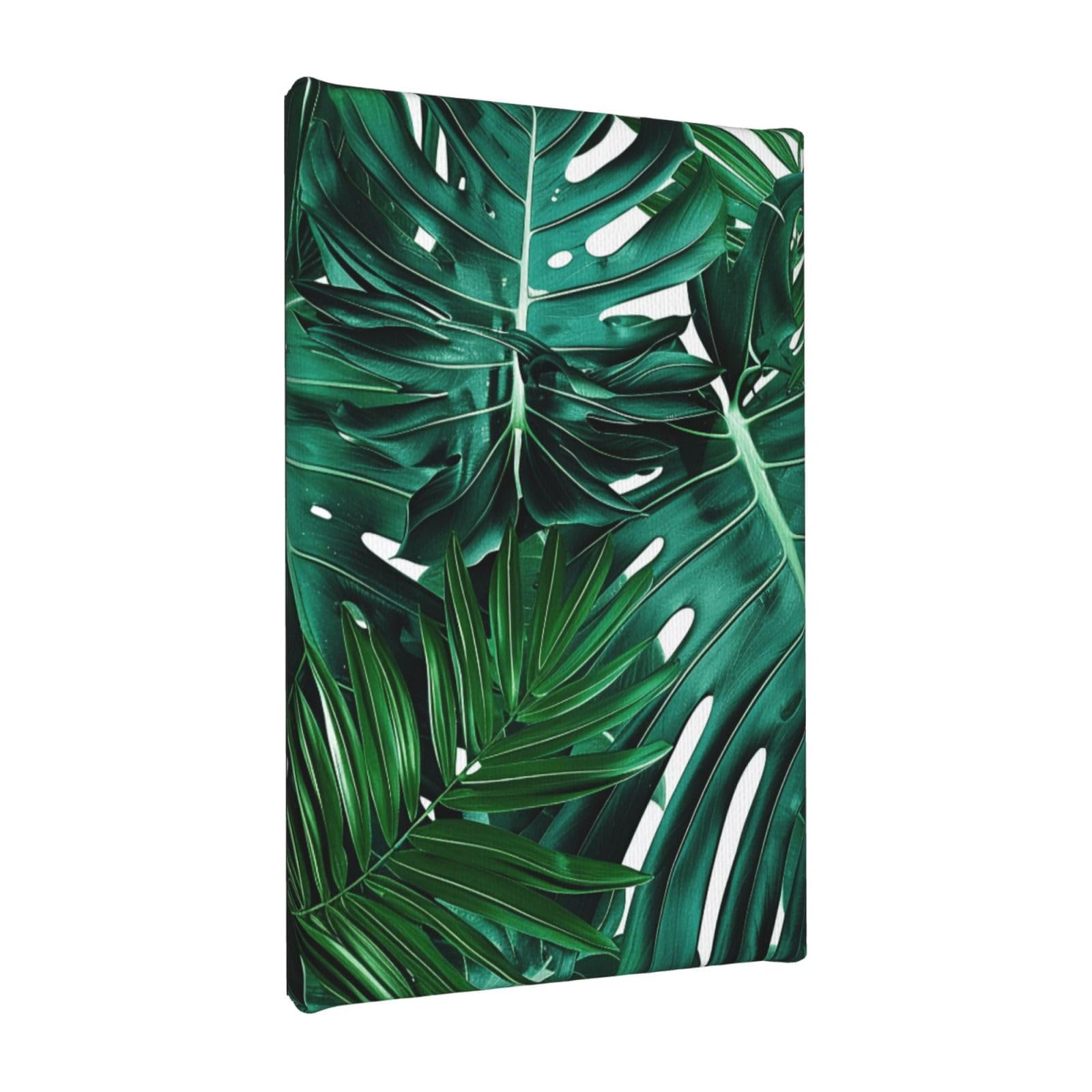 YKLJG Cute green palm leaves Printed Wall Art Canvas Painting 20x30 CM Wooden Framed Picture Painting Artwork Prints for Bedroom Kitchen Home Office Decor
