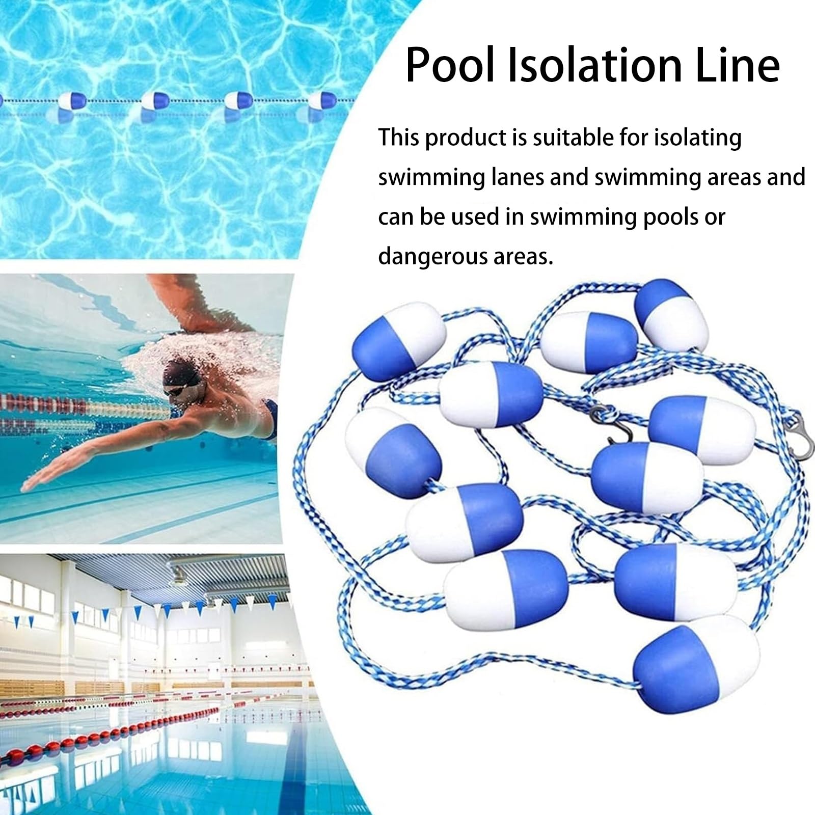 Genérico Cuerda de Seguridad para Piscinas - Flotador Divisor de Piscina de 65 Metros, Marcador de Carril de natación de Alta Visibilidad, Cuerda Duradera para la separación Segura de carriles de Nat