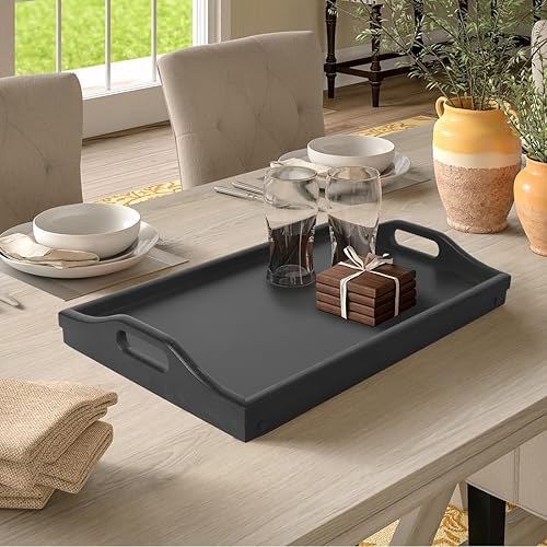 Miniatura 6 de Multi-Purpose Bamboo Wood Lap Desk - Folding Legs, Breakfast Food Tray, Serving Dinner Tea TV Tray - Lightweight, Minimalist Black