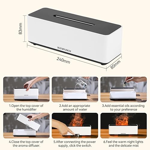 Miniatura 7 de Difusor de aceite esencial y humidificador con luz de llama parpadeante, ultrasónico, silencioso, apagado automático para dormitorio, oficina, yoga