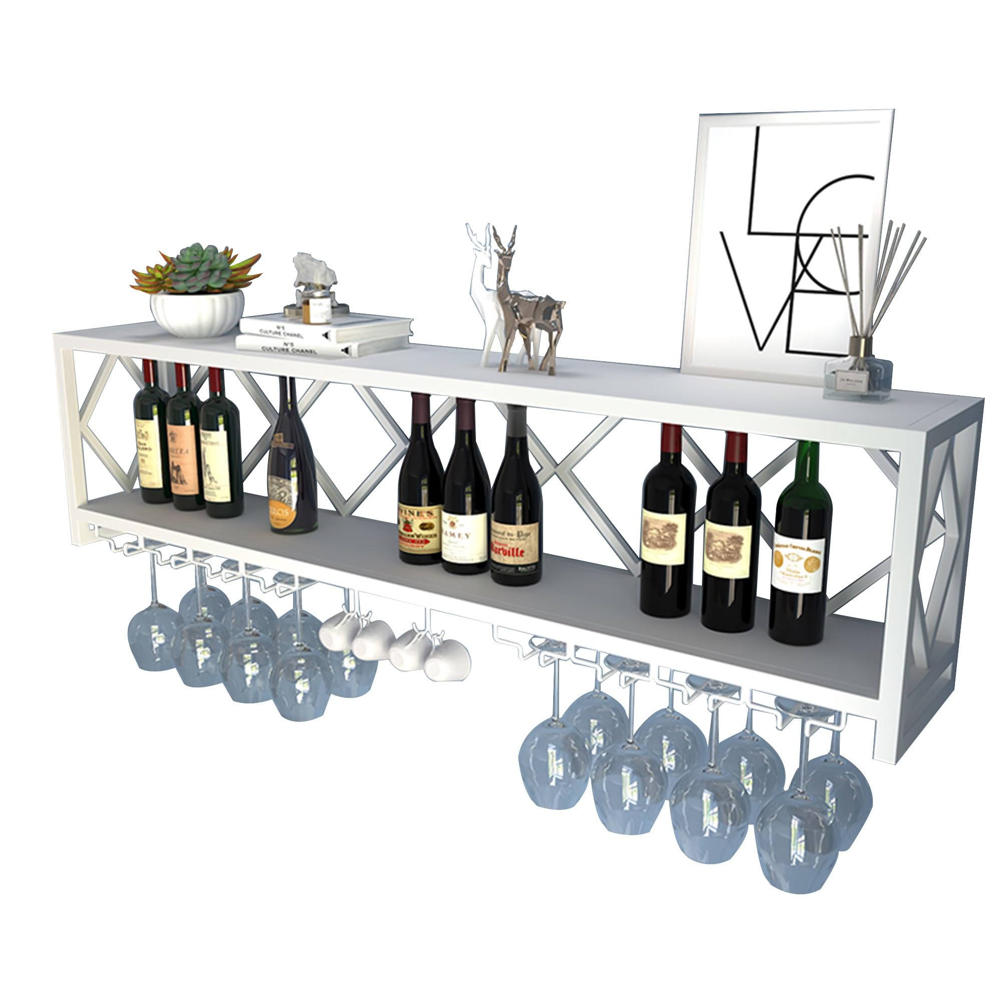 Meuble bar mural blanc pour ranger bouteilles et suspendre verres sans encombre