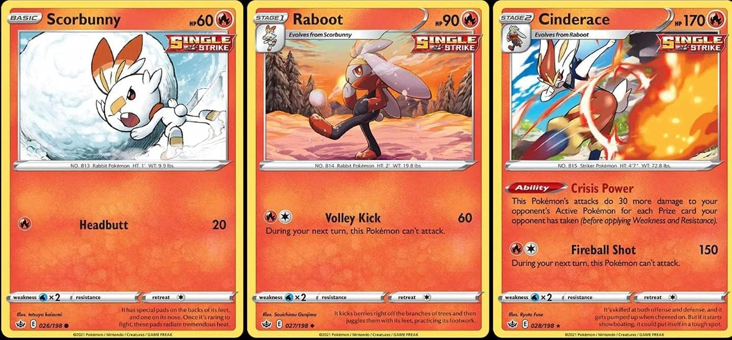 Cinderace 028/198 - Chilling Reign - Pokemon Evolution 3 Card Lot - Rare - Stage 2 Single Strike