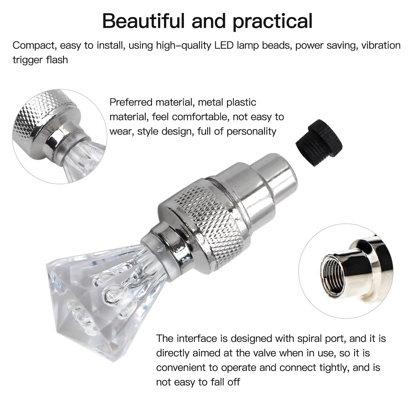 8X 2025 Upgraded LED Motorcycle Cycling Bike Bicycles GEM Shape Wheel Tire Valve Flashing Light Car Lamp White(White Led)