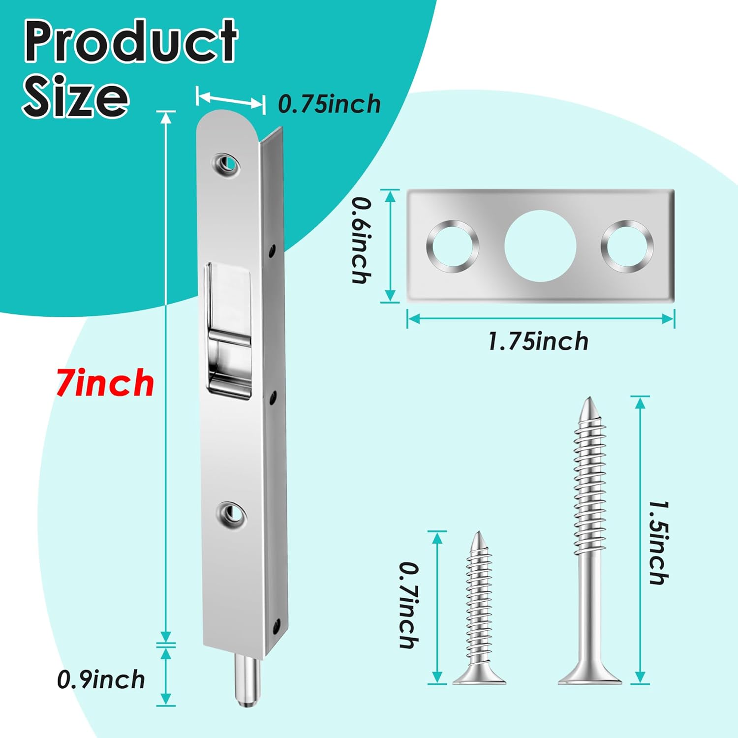 4 Pack 7 Inch Flush Bolt for Double Door, Heavy Duty Chrome Plating Flush Latch Bolts, French Lock for Opening and Composite Wood Double Dummy Door (Chrome Plating Color)