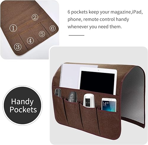 Miniatura 10 de Organizador de reposabrazos para sofá, soporte de control remoto para sofá reclinable, organizador de silla con 5 bolsillos para revista, tableta,