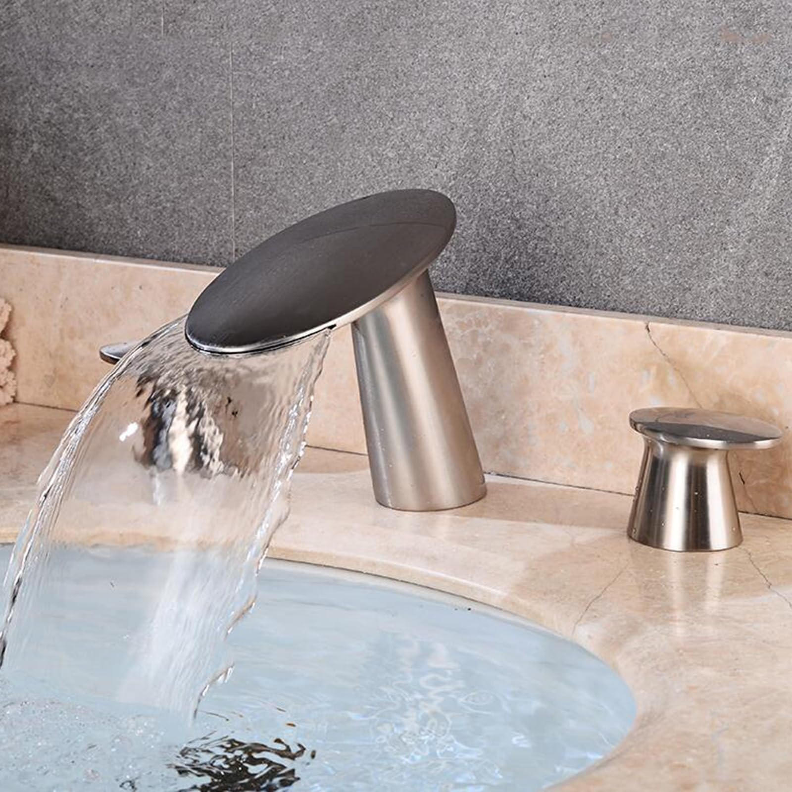 2-Griff-Wasserhahn Set Gebürstetes Gold – Weit Verbreiteter Waschtisch-Armatur Mit Ablaufgarnitur, Messing, 1,2 GPM Durchfluss