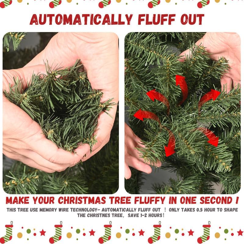 8FT Blue-Green Tint Christmas Tree with 3308 PE+PVC Tips – Unique Full-Bodied Tree with Hinged Branches, Easy Assembly, Stable Metal Stand, Eye-Catching Holiday Decor