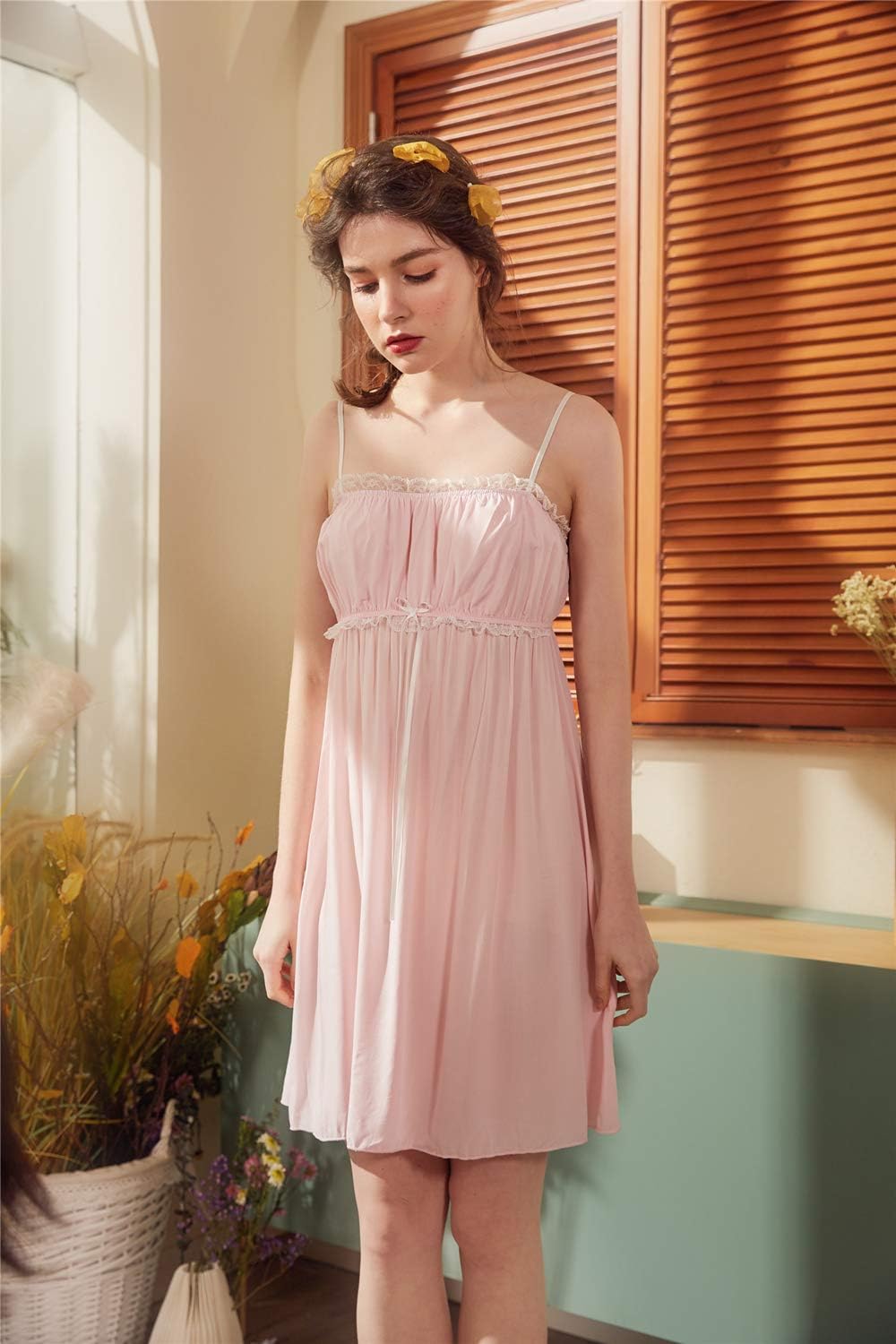 Womens Sleepwear Nightgown,Spaghetti Strap Nightdress Cotton Sleeveless Victorian Nightshirt - Image 7