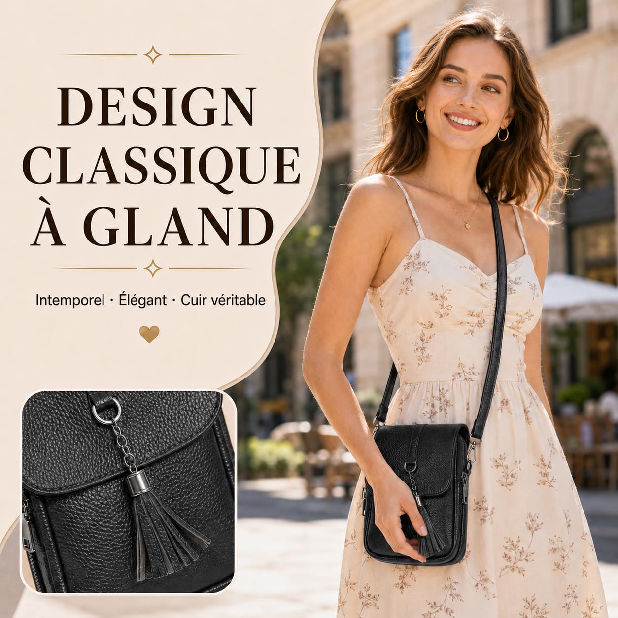 Sac Bandoulière Femme Cuir Véritable avec Protection RFID, Pochette Téléphone Portable Antivol & Élégant — Livré avec Deux Bandoulières