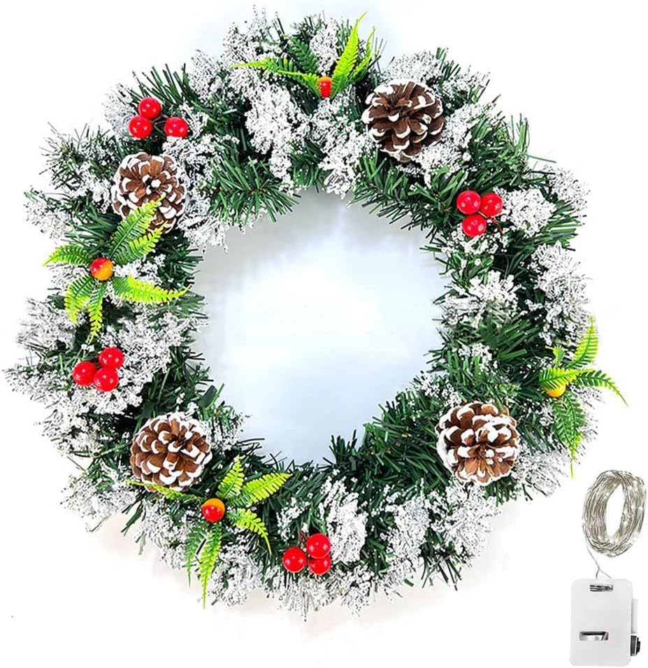 SPTwj Christmas Wreaths for Front Door with Lights Artificial Xmas ...