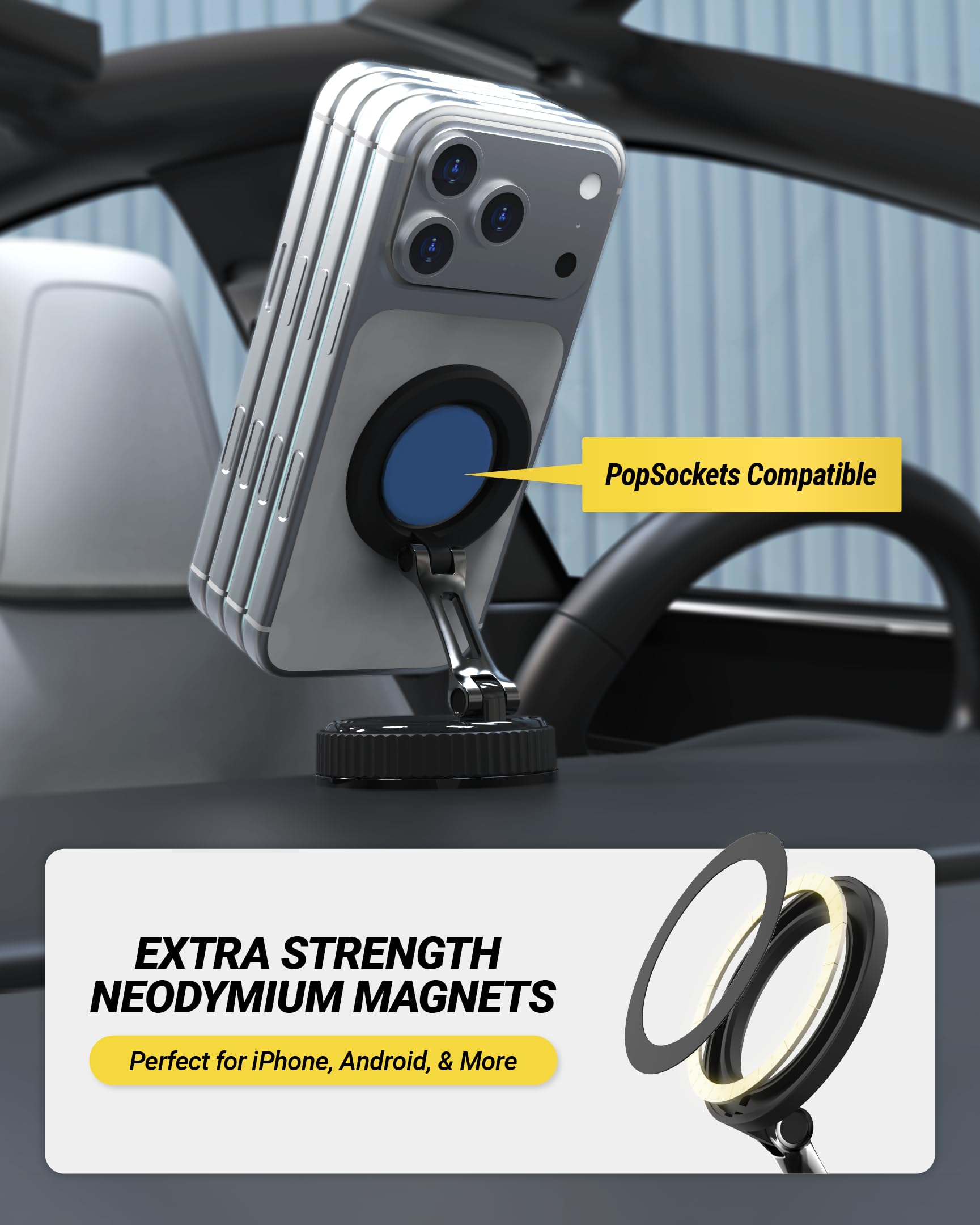 Scosche GoAnywhere MagSafe Suction Cup Phone Mount with Twist-to-Lock Base, Magnetic Phone Holder for Car Dashboard, Windshield and Flat Surfaces, Compatible with PopSockets, iPhone & Android view 2