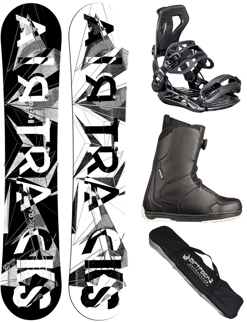 AIRTRACKS Snowboard Set Pack Planche BWF Extra Wide + Fixations Master + Chaussures + SB Sac / 155 159 161 165 168 171 cm