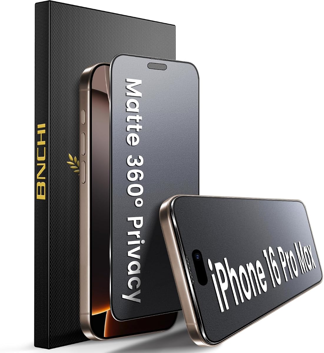 2 Pack for iPhone 16 Pro Max 360°Privacy Matte Screen Protector, Horizontal and Vertical All Around Anti-Spy 9H Tempered Glass Film, Anti-Glare, Smooth as Silk, Scratch Resistant