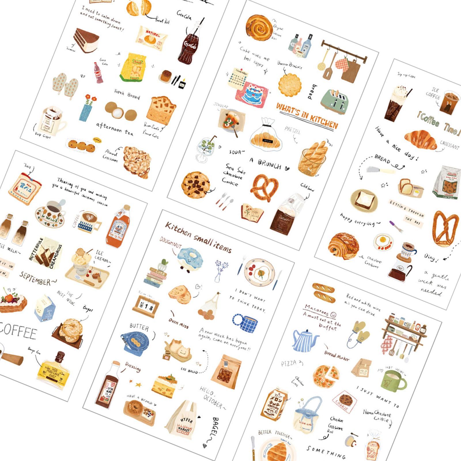 6Sheets Waterproof Scrapbooking Sticker PET Decorative for Journals Notebooks Phone Case Luggage Skateboard Laptop