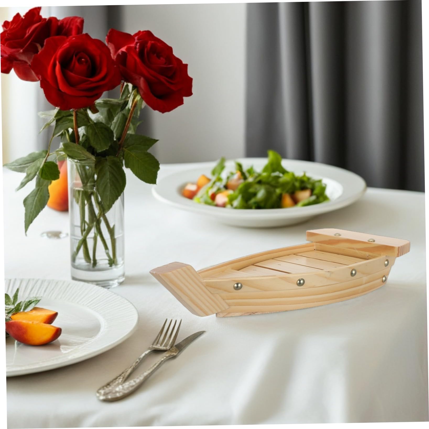 Uonlytech Plat de Bateau pour Sushi, Bois, Style Japonerie, Ambiance Noël