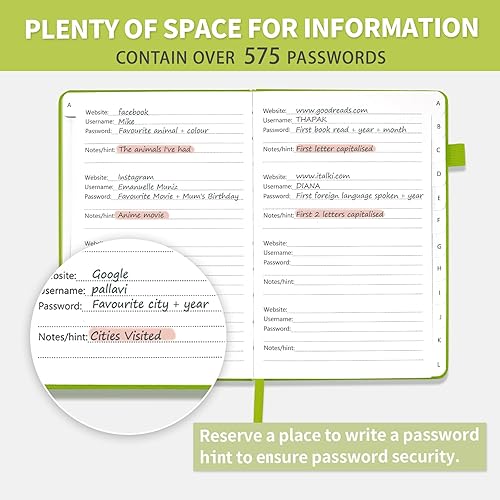 Miniatura 4 de Libro de contraseñas con pestañas alfabéticas, protector de contraseñas de tapa dura, organizador de cuadernos de contraseñas para computadora y