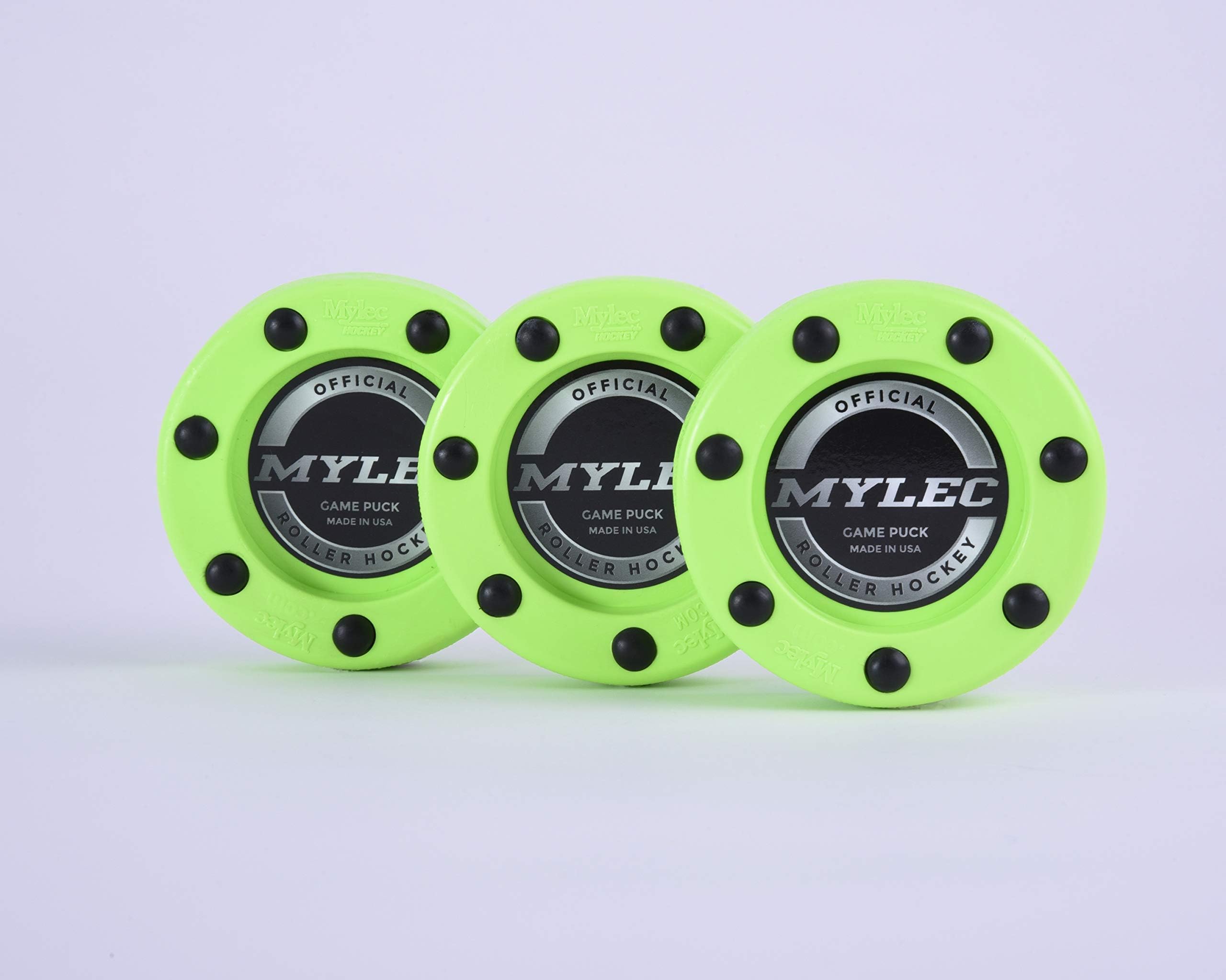 MylecHockey Pucks for Hockey, Made with PVC, Hockey Stuff with Graphite Reinforced Shaft & Nylon Glides, Training Pucks for Street Hockey, Pack of 3