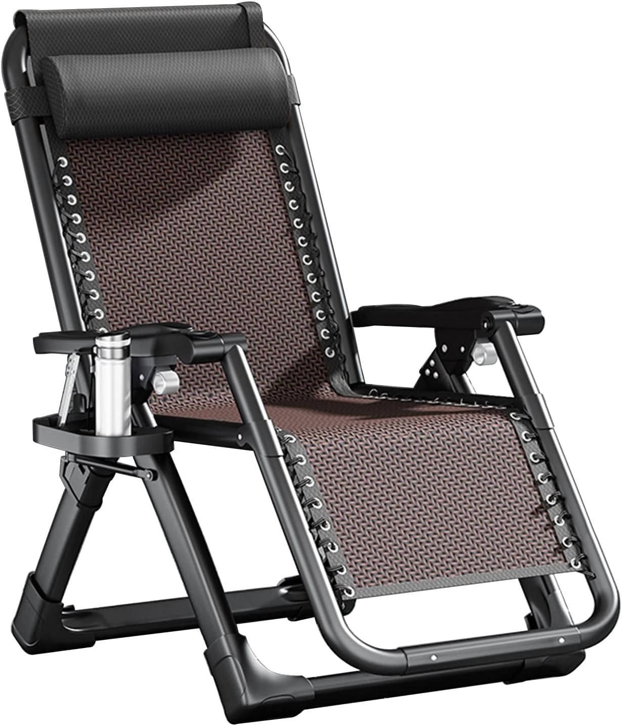 Gravity Chair, Folding Portable Chaise Lounge， with Headrest and Cup Holder, Reclining Patio Lounger(Yh-1004)