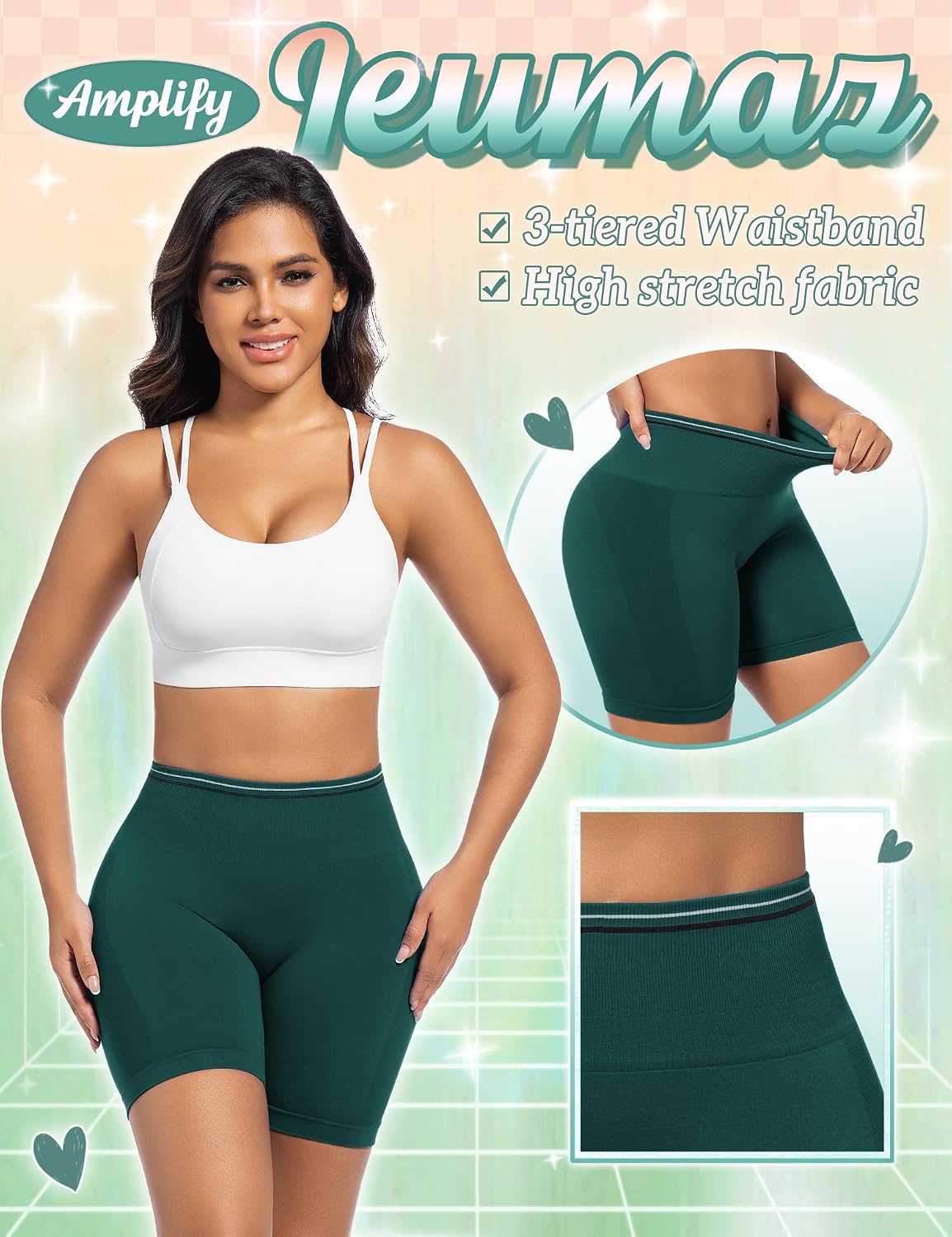 Ieumaz Amplify Scrunch Butt Lifting Gym Workout Shorts 4.5" Seamless Contour Tummy Control Biker Yoga Shorts for Women