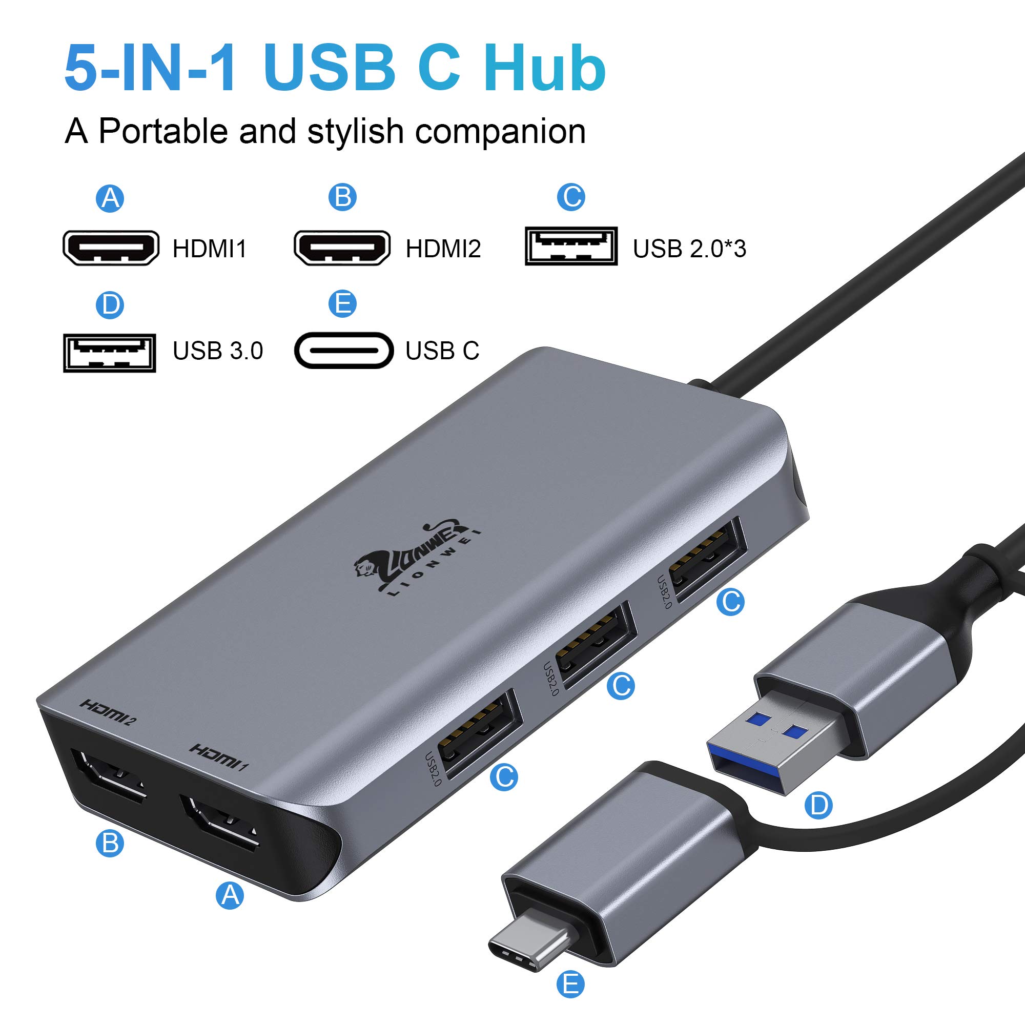 Buy USB 3.0 to Dual HDMI Docking Station, USB C/USB 3.0 Adapter Laptop