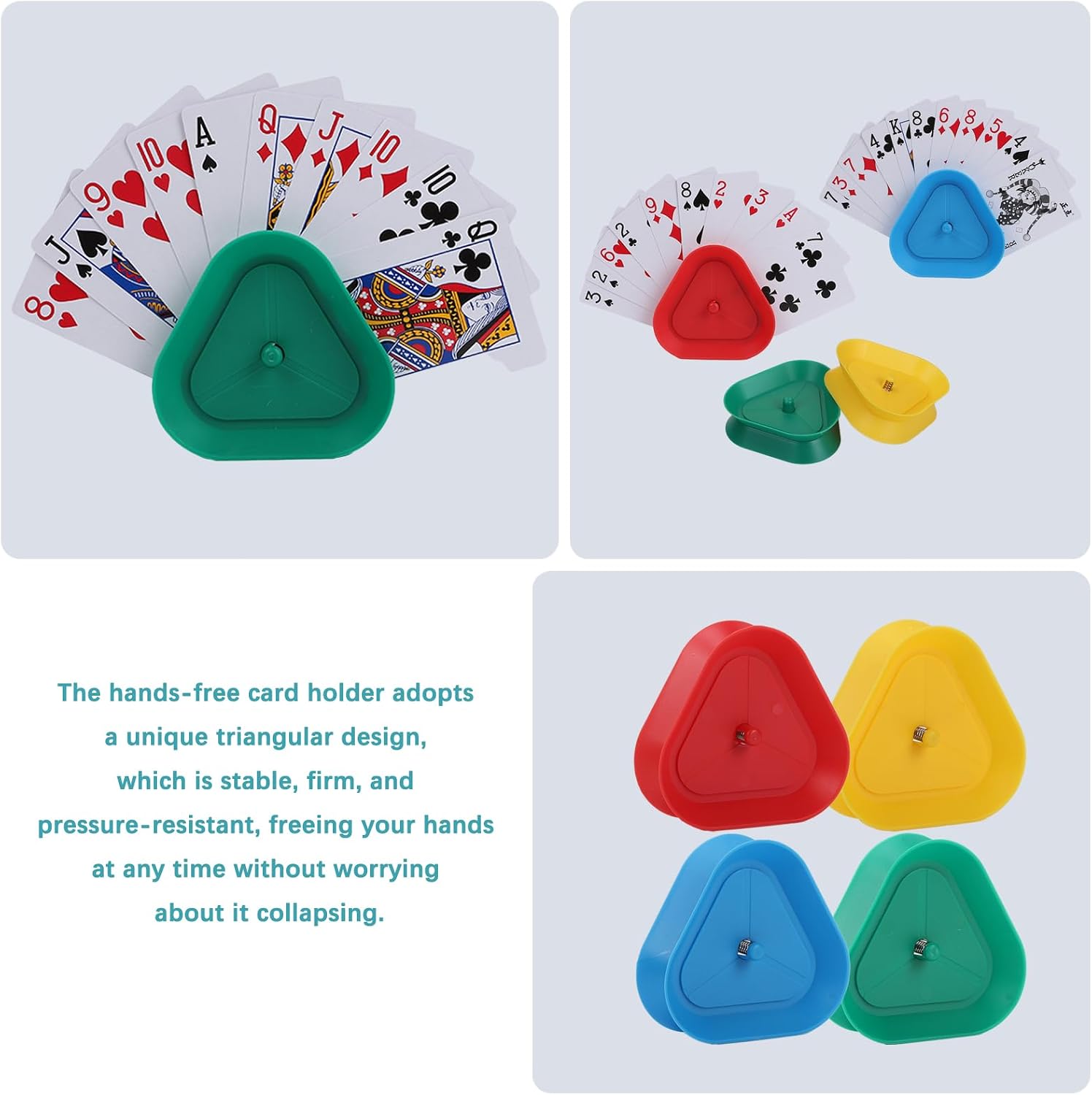 4 Pack Triangle Shaped Hands-Free Playing Card Holder for Kids,Playing Card Games Holder,Adults,Poker Parties,Family Card Game Nights&Classroom Activities (4pack)
