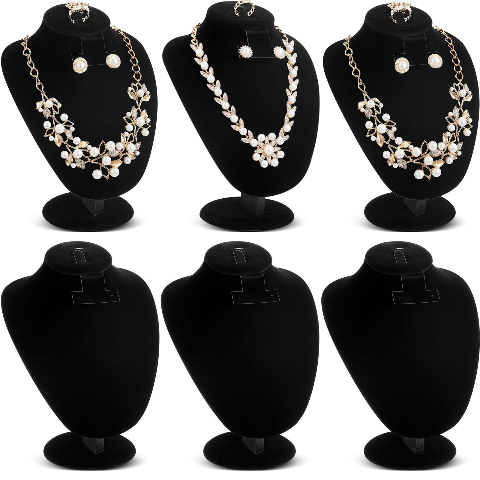 Marsui 6 Pcs Black Velvet Necklace Display Stand Bust Jewelry Mannequin Jewelry Display for Vendors with Earrings Holder Ring for Selling Home Store Show Trade