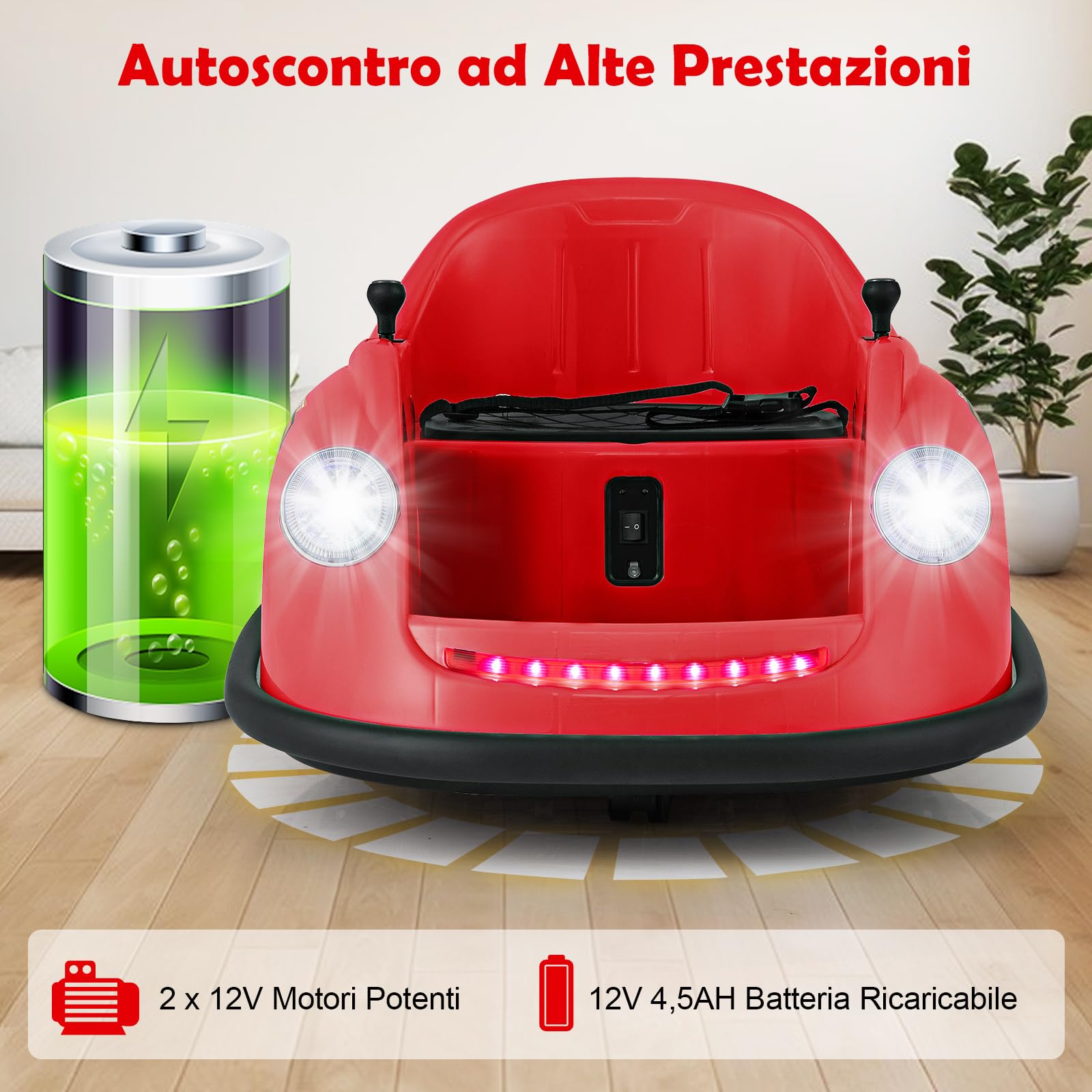 COSTWAY 12V Auto Elettrica per Bambini con Telecomando, Autoscontro Elettrico con Luci LED Musica e Rotazione a 360°, Macchina Cavalcabile per Bambini 2-5 Anni (Rosso)
