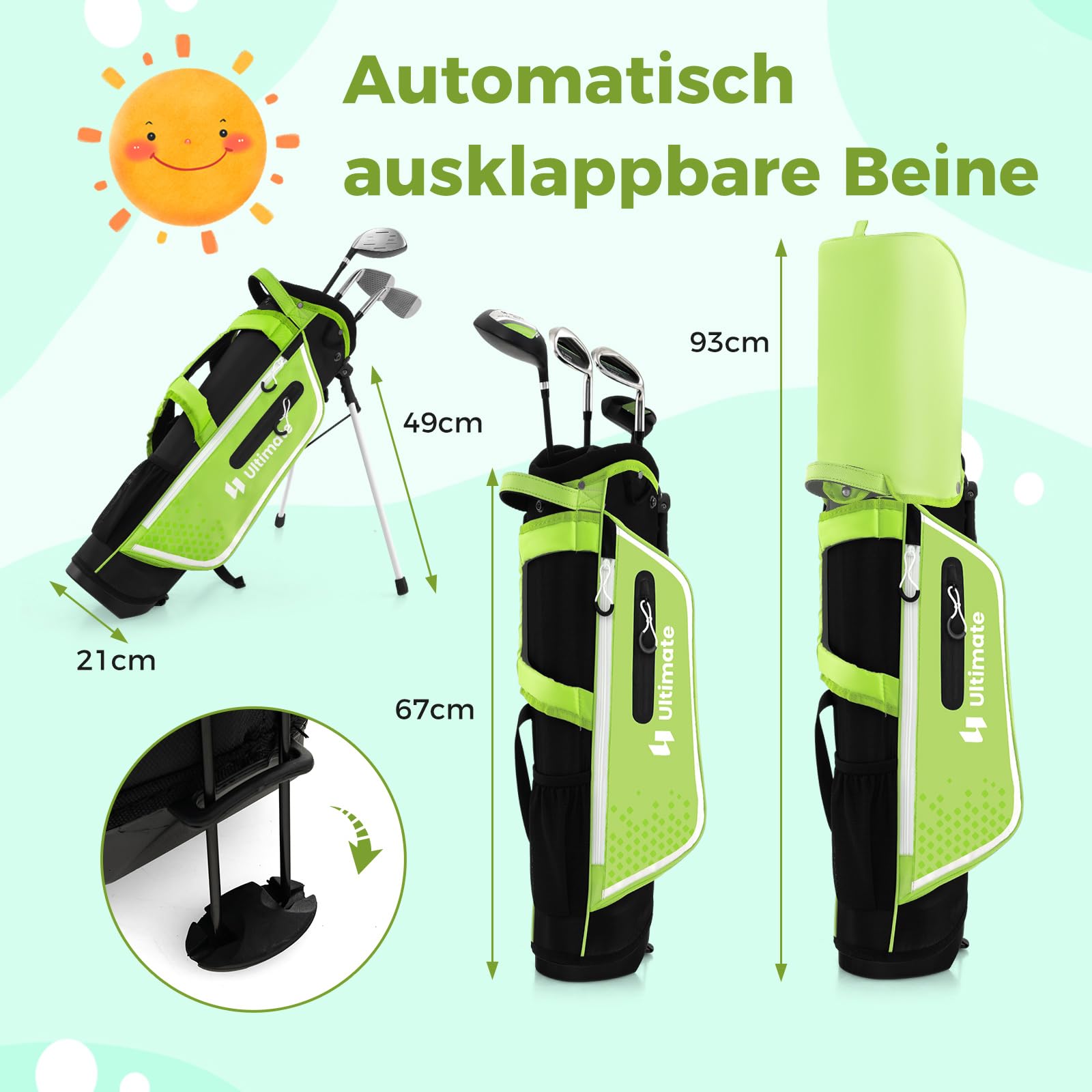 COSTWAY Kinder Golfschläger Set, Rechtshand Golfschlägersätze mit Golftasche & Regenhaube, Komplettes Golf Set inkl.7/9/S Eisen, 1 Driver, 4 Hybrid & Putter