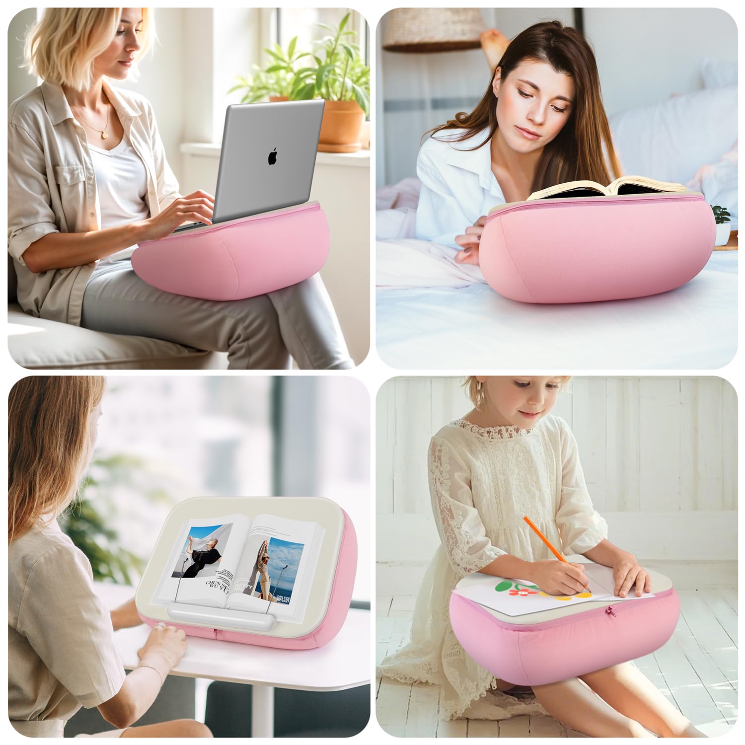 Elitehood Laptoptisch-Kissen – Weicher Schoßtisch für Bett & Couch, Pink Mit Buchhalter – Ideal für Laptop bis 17", Tablet & Bücher –Waschbar Perfekt für Homeoffice, Schüler & entspanntes Lesen