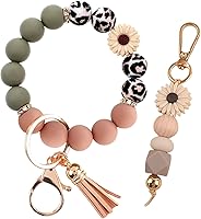 Qubusm 2PCS Silicone Beaded Bracelet Keychain Wristlet - Cute Detachable Car Key Ring Set for Women & Girls