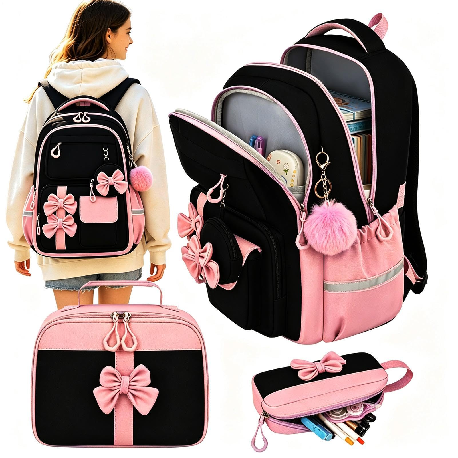 Juego de mochila de 3 piezas para niñas, 18 pulgadas, con estuche para