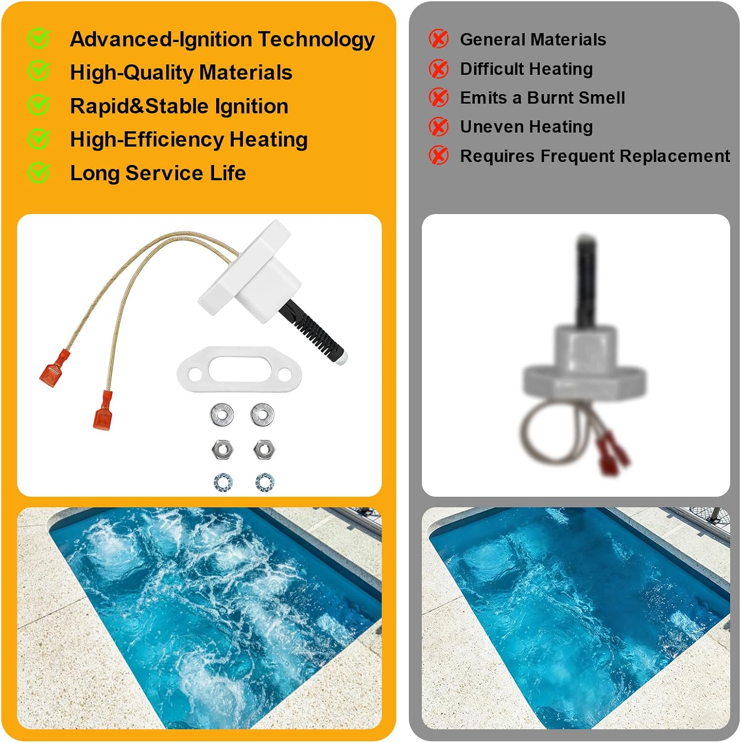 R0457502 Swimming Pool Hot Tub Spa Hot Surface Ignitor Replacement | Compatible with Zodiac Jandy JXi Pool Heater Models 200, 260, and 400. Replaces 47-100-1100,LAR-151-3220