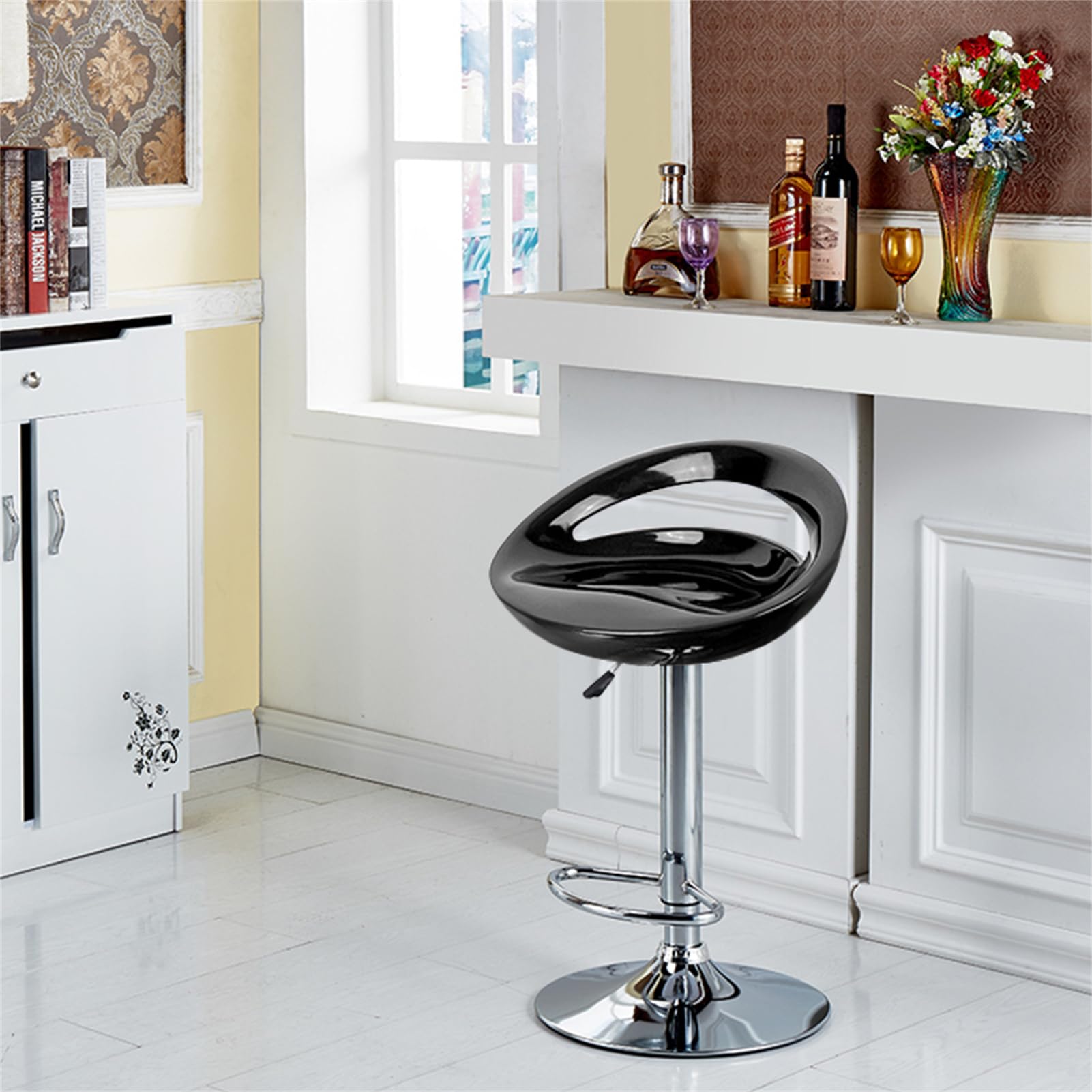 homewell Barhocker 4er Set, Sitz aus ABS-Kunststoff, Drehbare Barhocker Höhenverstellbar 55 bis 75 cm, Metall Basis aus Edelstahl mit Fußstütze (4, Black)