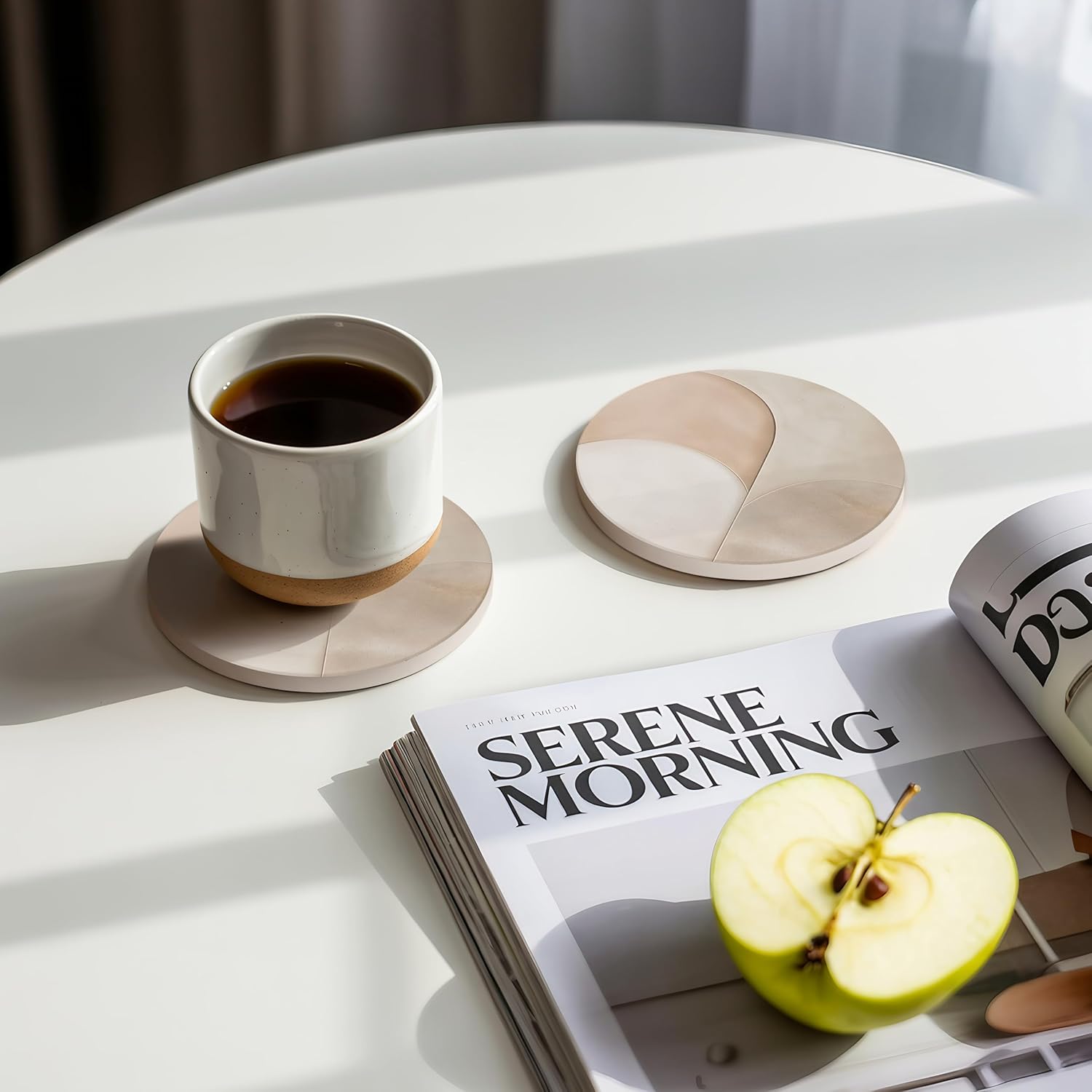 VEYRO Ceramic Coasters Set of 6 – Absorbent Stone Drink Coasters with Holder, Non-Slip Cork Backing, Modern Marble Look Coasters for Coffee Table, Desk & Home Decor - Image 3