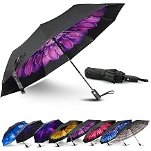 LLanxiry Compact Travel Umbrella, Automatic Open/Close Windproof Umbrella, 10 Fiberglass Ribs, 210T Pongee, UPF 50+ Sun/Rain, Lightweight Portable Umbrellas Travel Size with Carry Sleeve