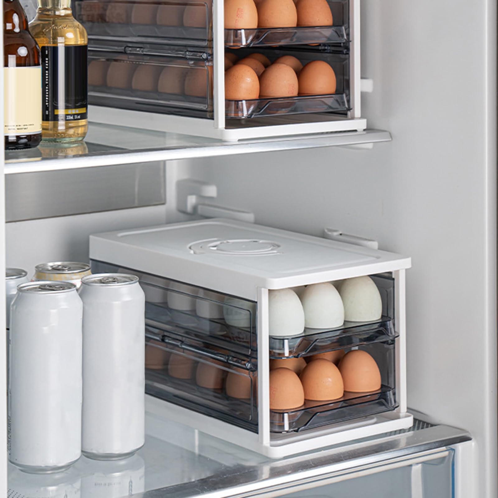 Soporte para Huevos para frigorífico, 2 Niveles, Plegable, 32 organizadores, cajón para frigorífico, 32 contenedores para Huevos con, contenedor con y