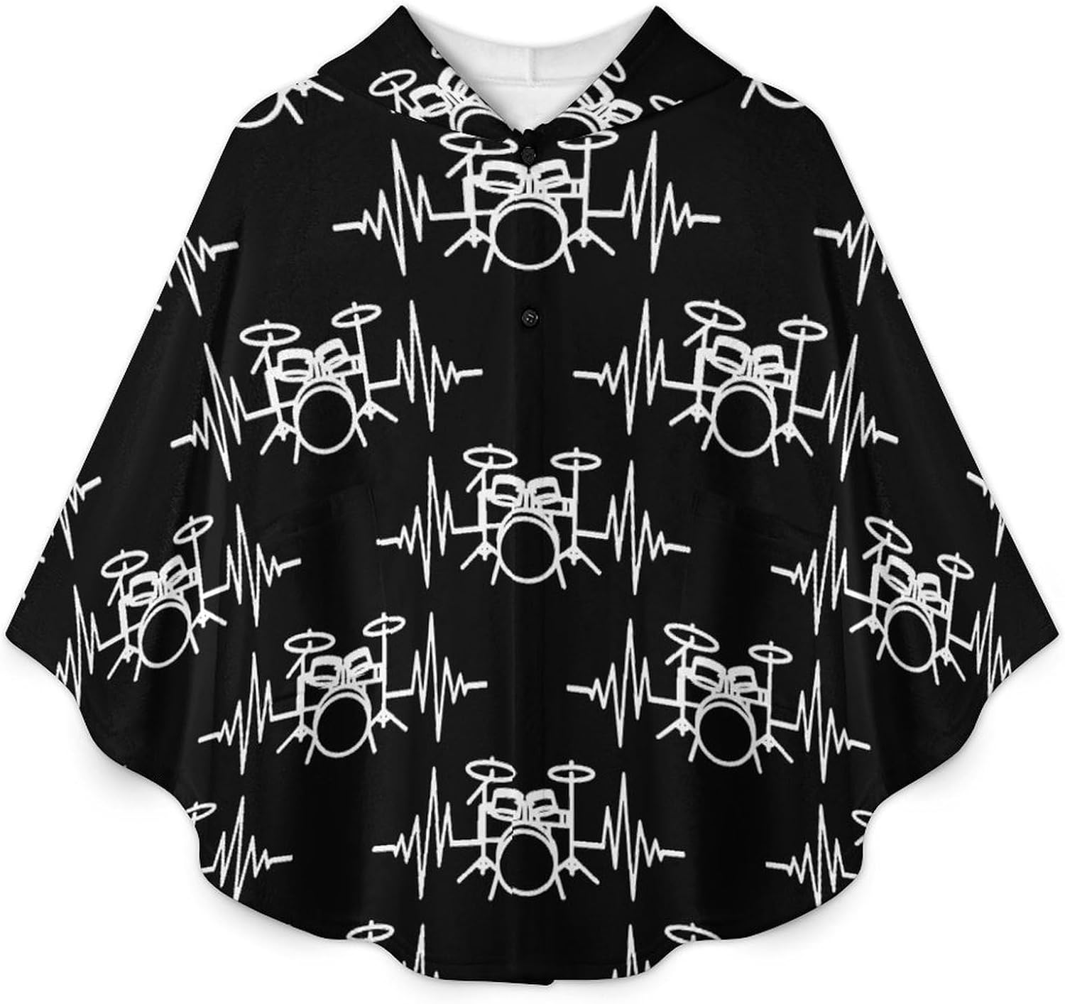 Drums Heartbeat Wearable Blanket with Hooded Flannel Blankets Cape with Pocket