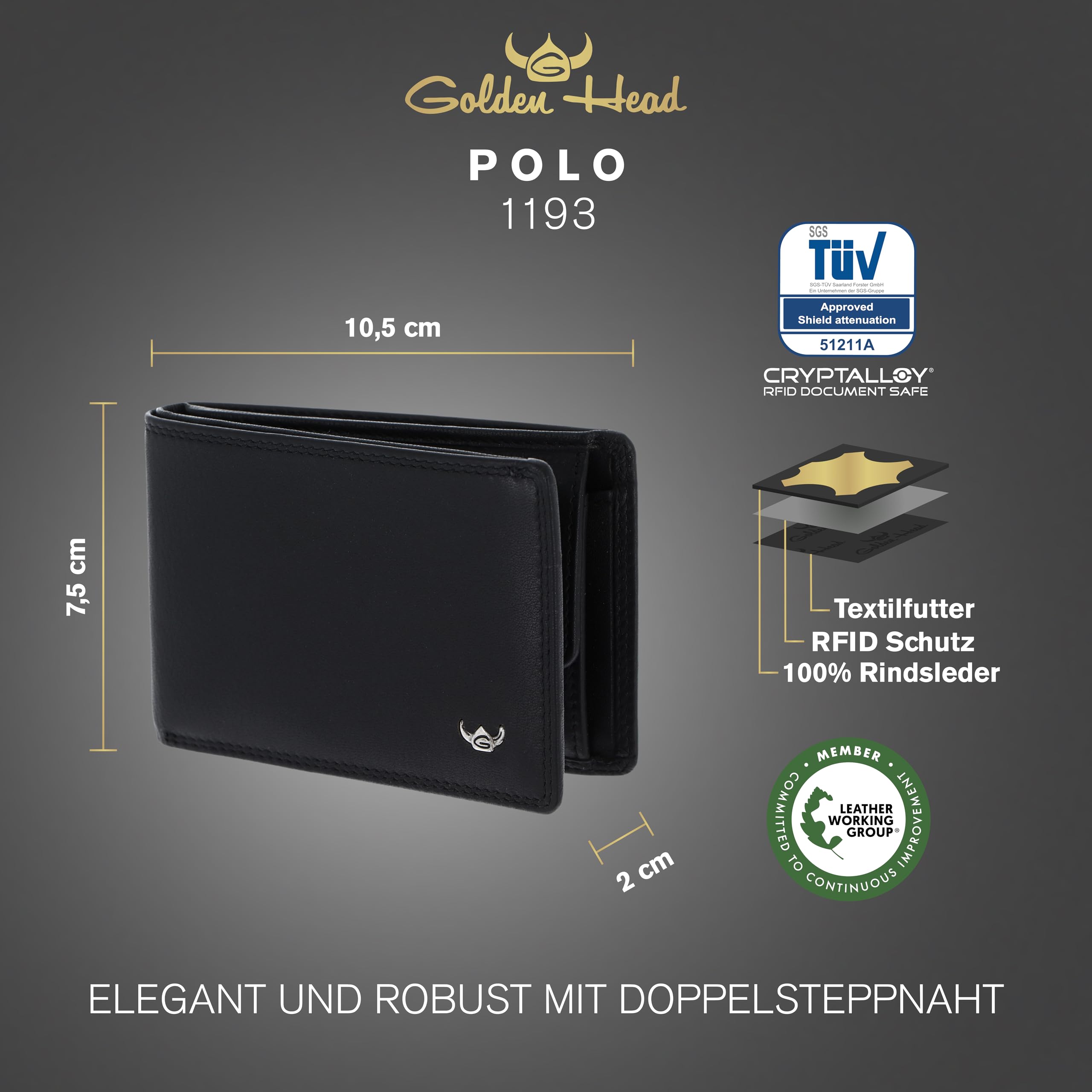 Golden Head Leder Geldbörse Polo RFID Protect Minischeintasche 1193 Schwarz
