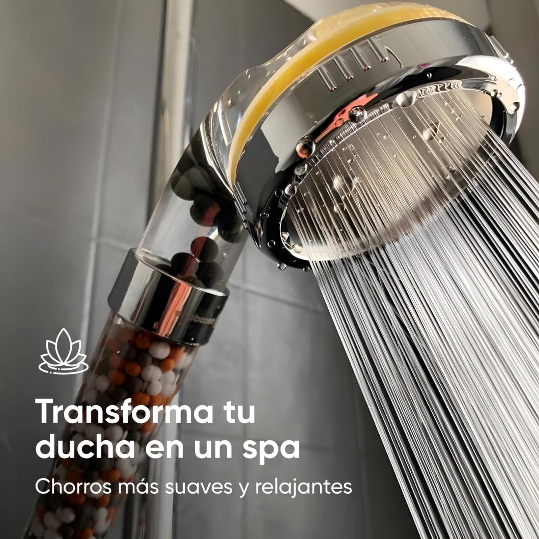 Aecodune Pomo de Ducha XL Vitamina C Premium con Filtro de Agua - VUELVE A SER SUBLIME - Ducha Anti Cal, Elimina 99% Cloro y más - Belleza y Pureza - Filtro de Agua Eco con Aromas y Presión