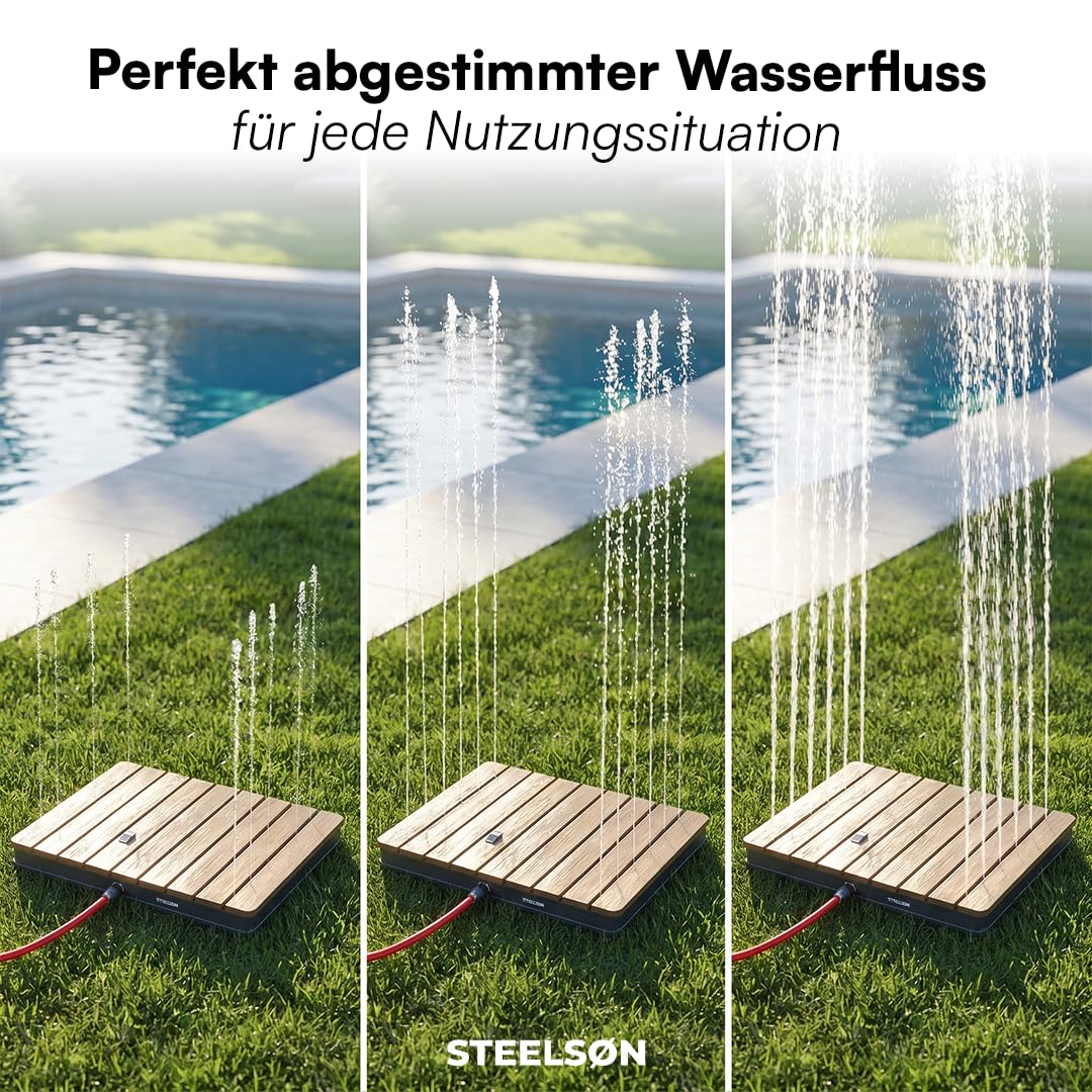 STEELSØN Samaya Bodendusche rechteckig – Außendusche Braun/Grau – Fontänenhöhe bis zu 4m mit Fußrad einstellbar – Gartendusche rutschfest – Campingdusche wetterfest – Pooldusche/Duschplatte