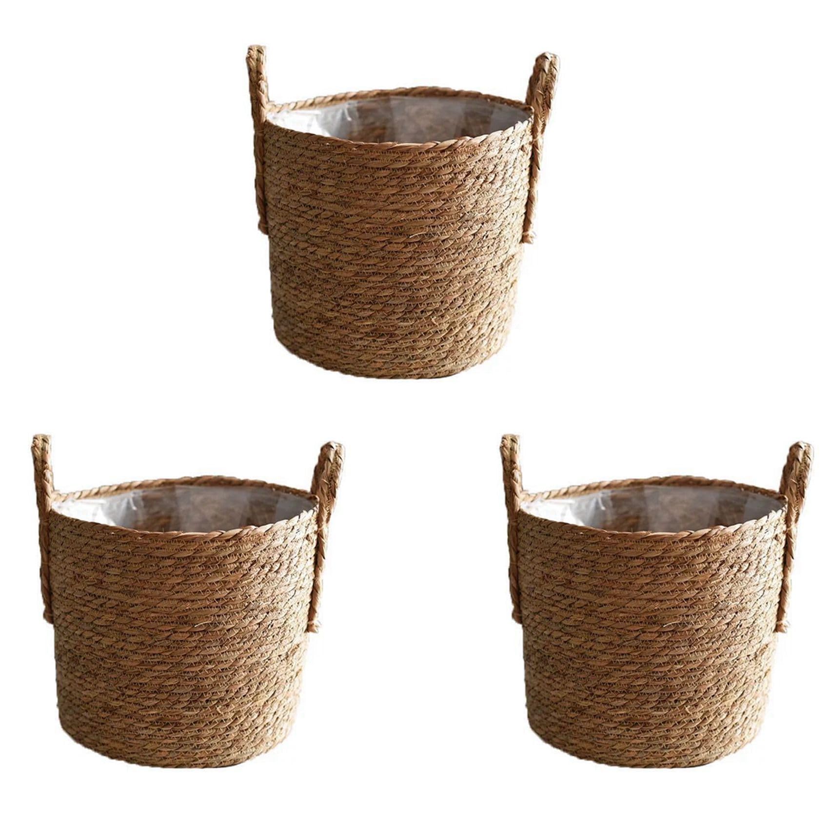 Hndhbfgrt 3X Plant Pots Seagrass Planter Basket Flower Pot Cover Woven Plant Container Vase Wicker Trash