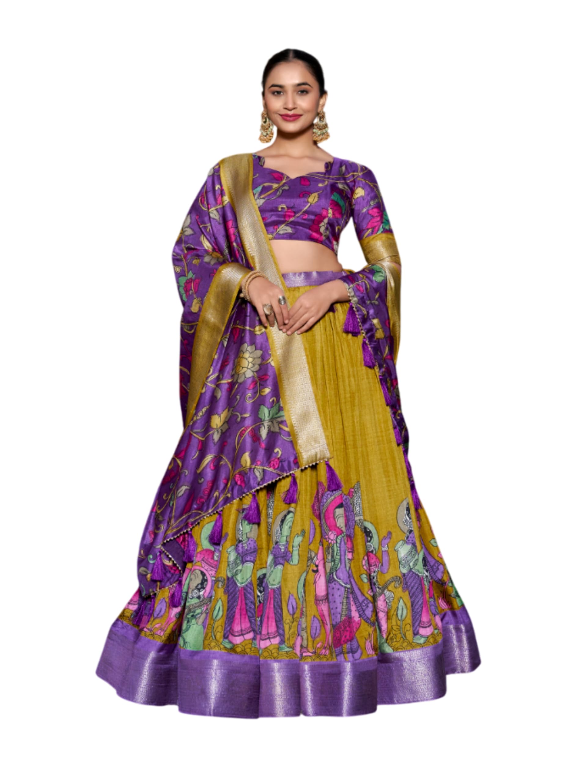 snazzy stitch Women's Floral Print With Foil Work Tussar Silk Lehenga Chholi Set-picture-45