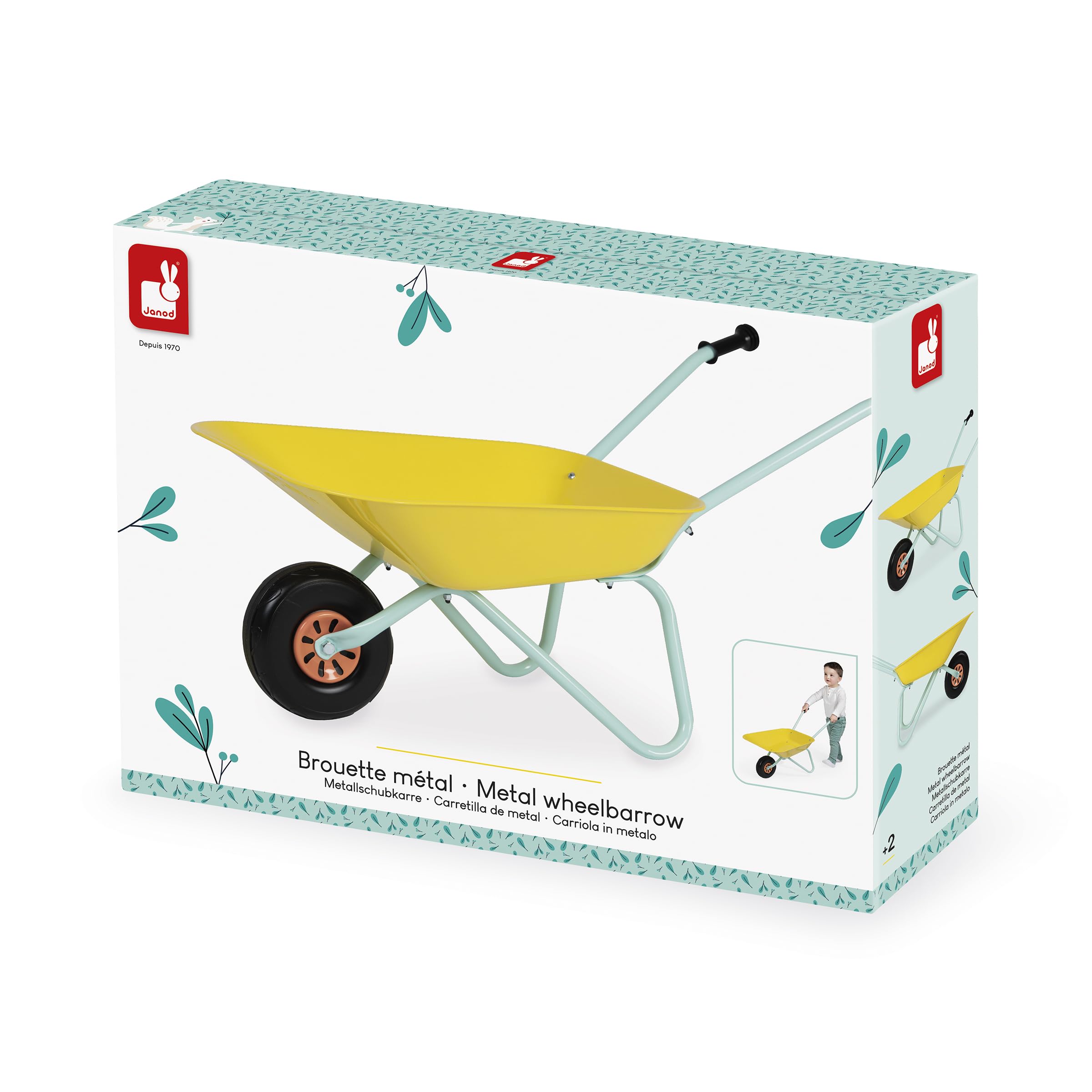Janod - Carretilla de Metal para niños a Partir de 2 años - Adecuada para niños para Actividades de jardinería y al Aire Libre - A Partir de 2 años