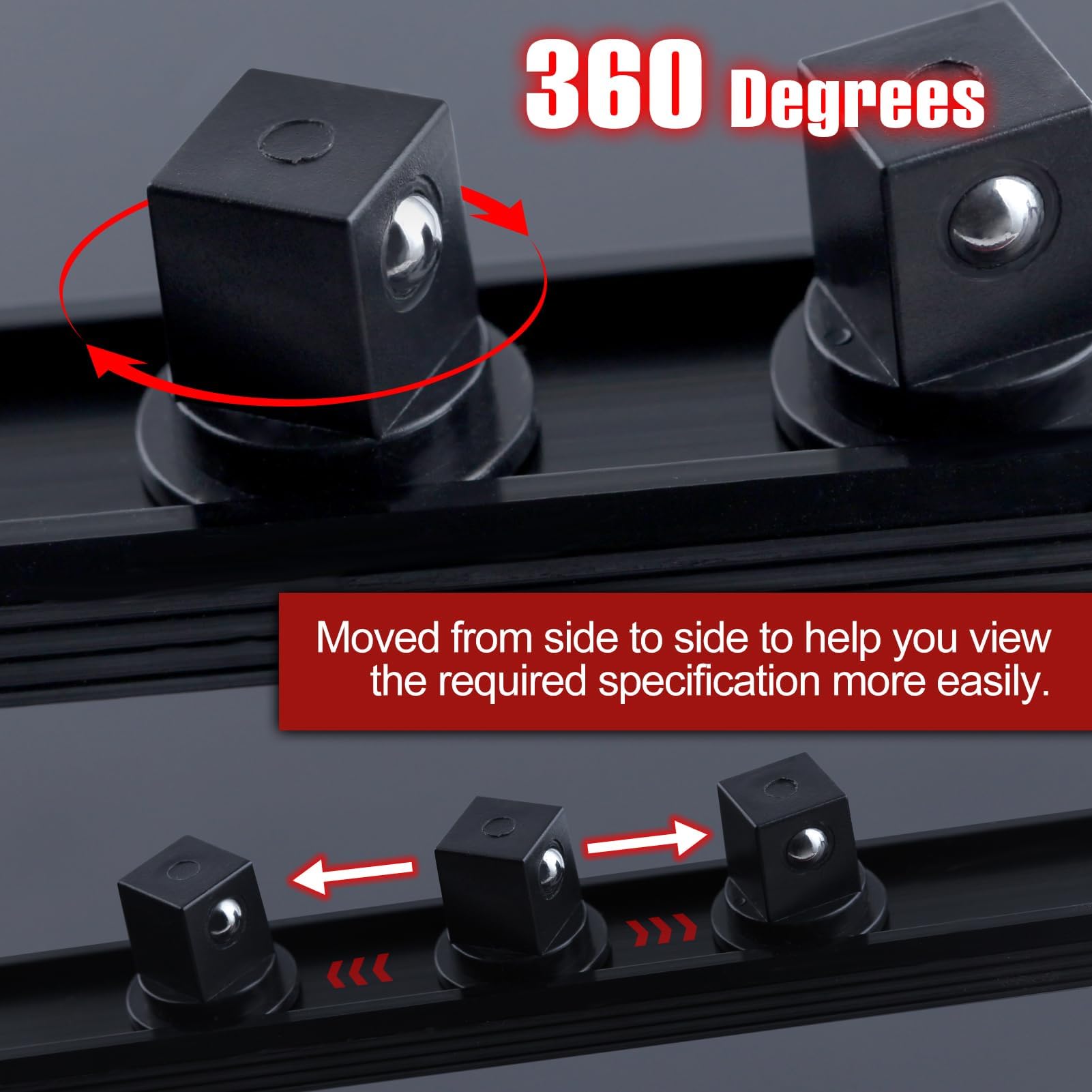 SPEEDWOX Magnetic Socket Organizer 1/2-Inch Drive Aluminum Alloy Socket Rail Heavy Duty Socket Holder 360° Swivel Clips Socket Holder Kit Socket Organizer Holder Tool 1/2-Inch with 12 Clips Black - Image 4