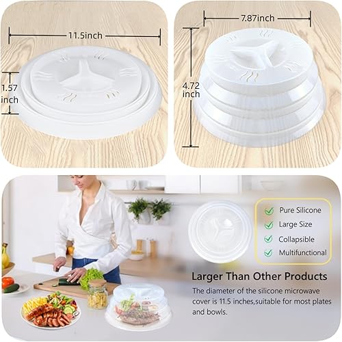 Miniatura 3 de Cubierta grande para salpicaduras de microondas de 11.8 pulgadas, cubierta de silicona para microondas, cubierta plegable para alimentos para