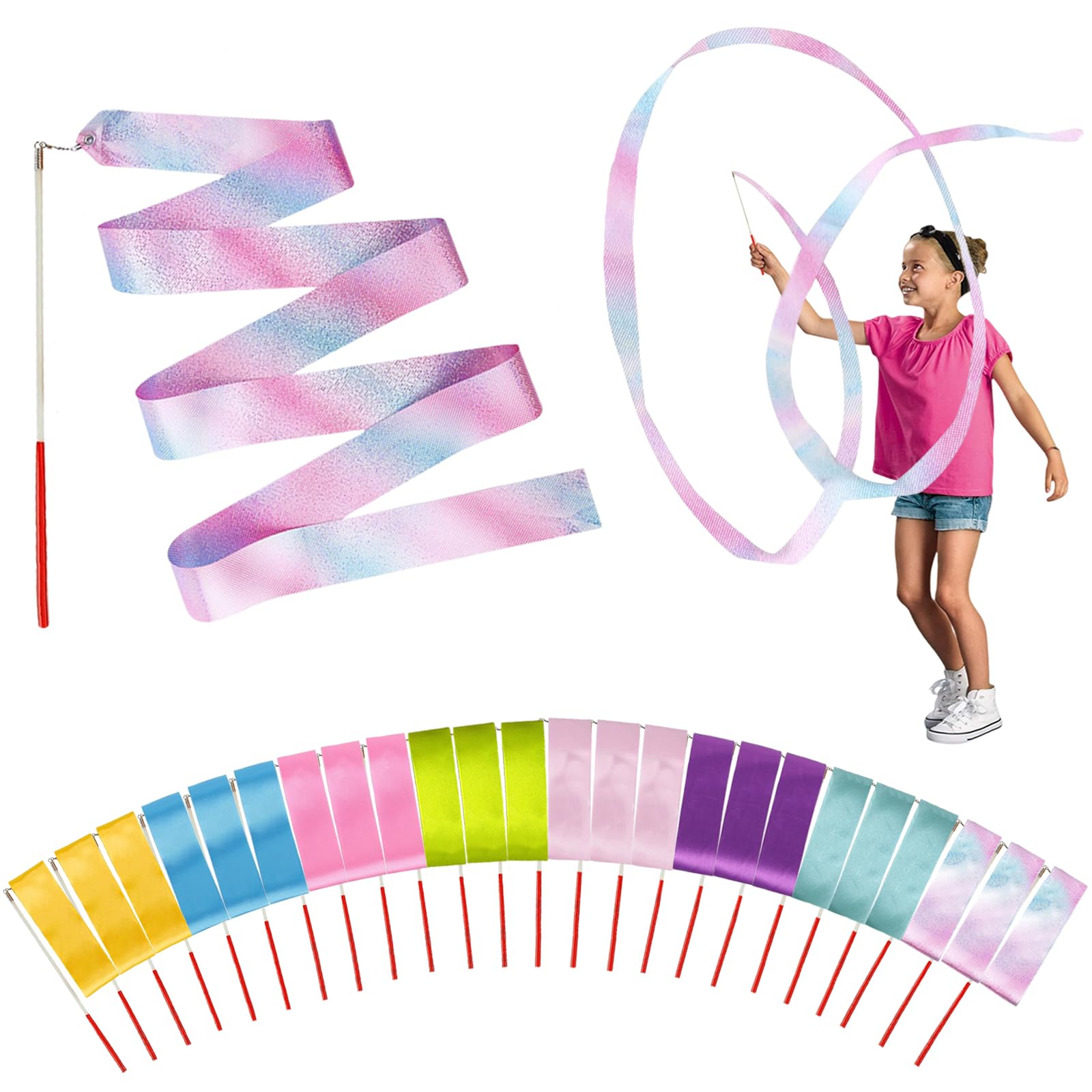 YANMIN Princess Party Favors - 24pcs Dance Ribbon Wand for Kids 4-8 8-12 Princess Mermaid Birthday Party Streamers Decorations Supplies Girls Princess