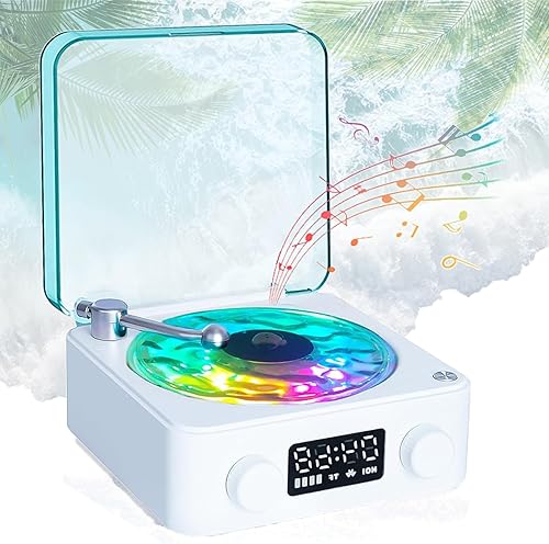 Miniatura 8 de Waves - Altavoz Bluetooth de vinilo con luz ambiental, altavoz estilo reproductor de vinilo retro, luz y tiempo ajustables, sonido envolvente de