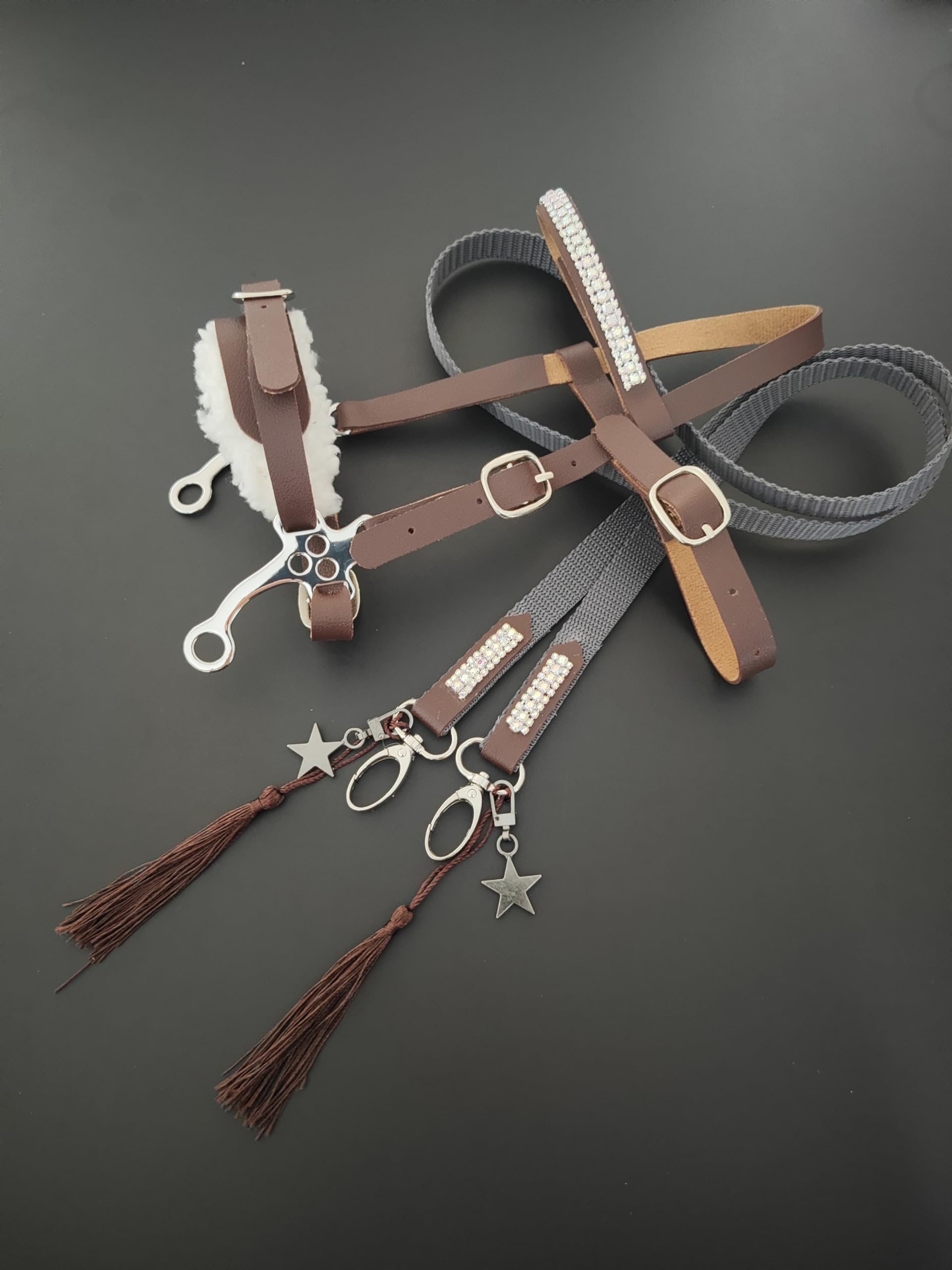 Bride de Hobby Horse Hakamore avec rênes et Doublure en Fourrure, Accessoires pour Cheval Jouet, Mors de Jouet, Mors pour hobbyhorsing, sans Cheval