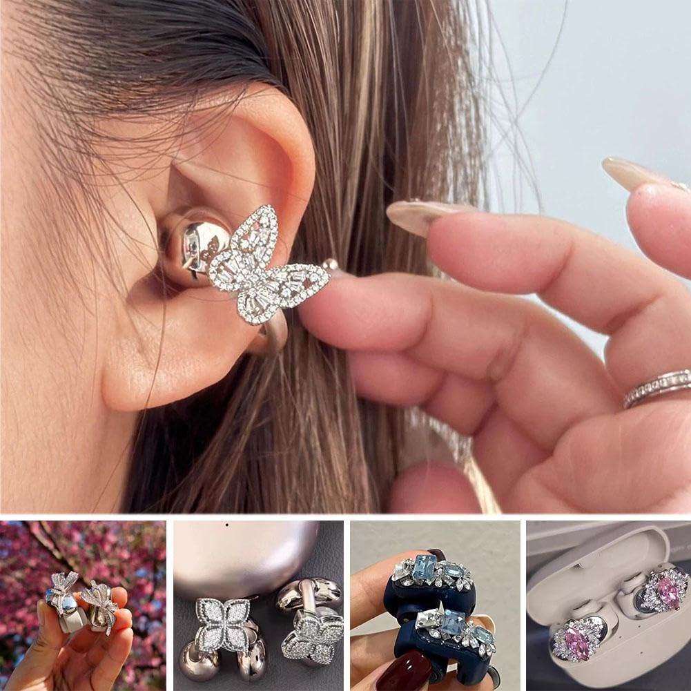 Auriculares de clip para joyería, auriculares inalámbricos Bluetooth, con lazo de mariposa y aret para mujer